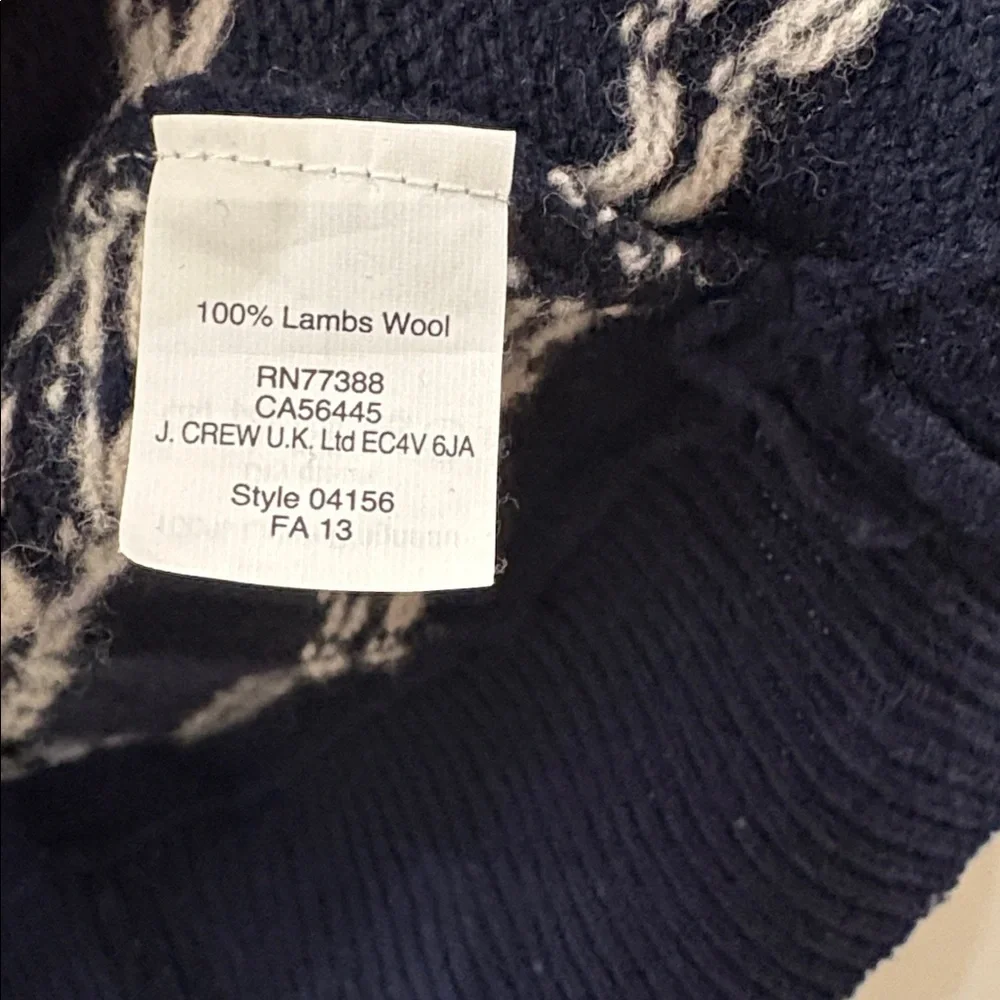 J. Crew Dark Blue and White Wool Sweater - Mens XL - 100% Lambswool